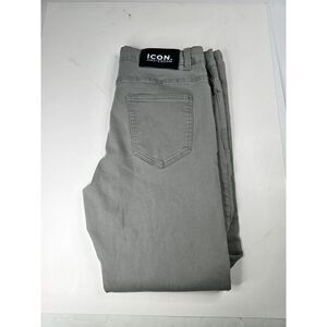 Icon Amsterdam Pants Mens 34x29 Gray Slim Fit Tapered Stretch Nylon Blend Office
